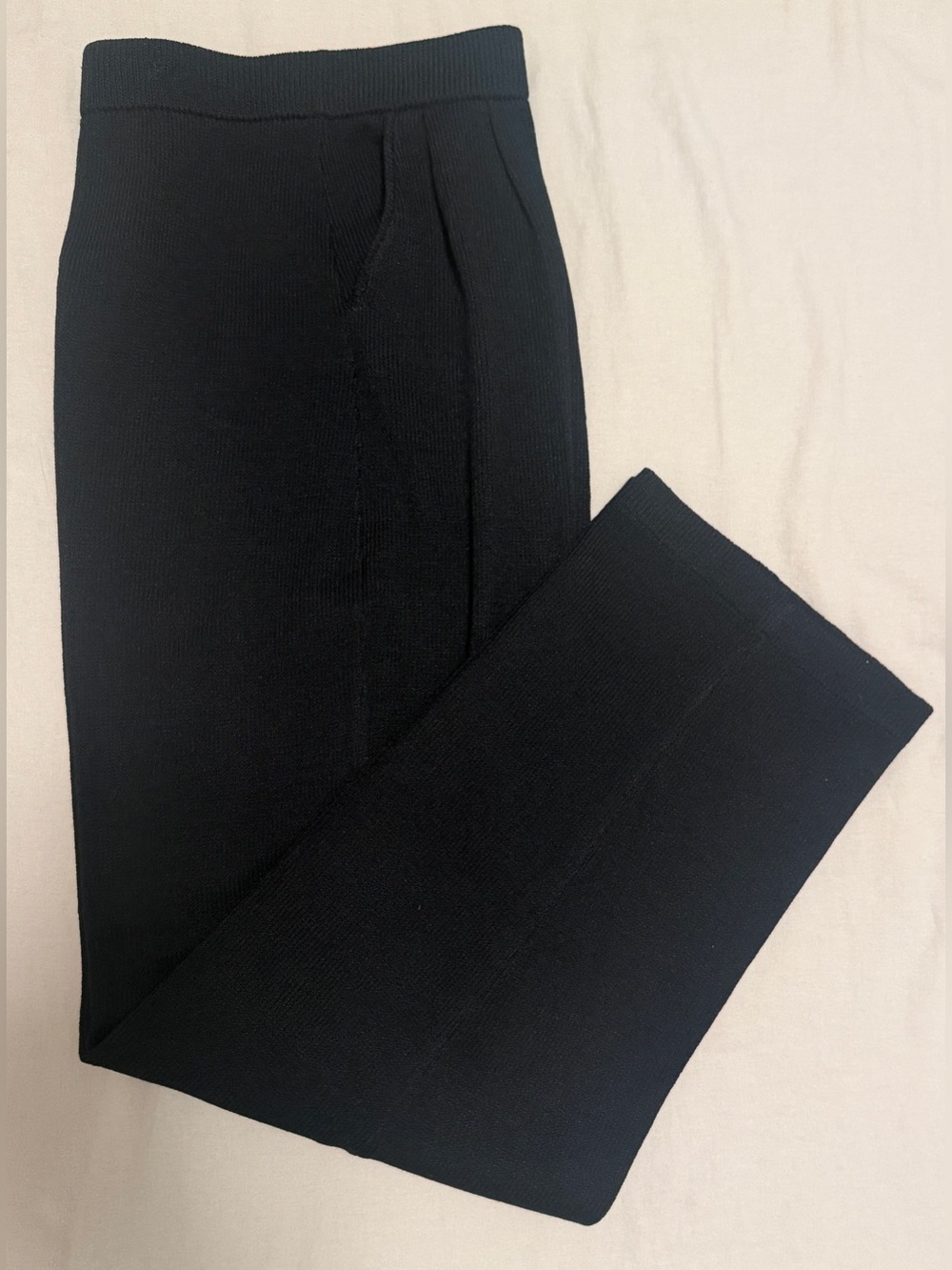 St. John Black Santana Knit Wide-Leg Trousers Pants 8